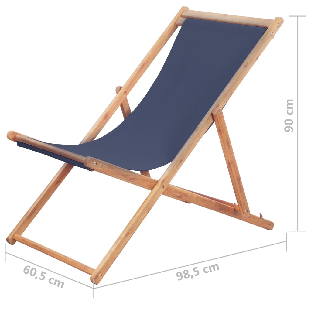 Klappbarer Strandstuhl Stoff und Holzrahmen Blau